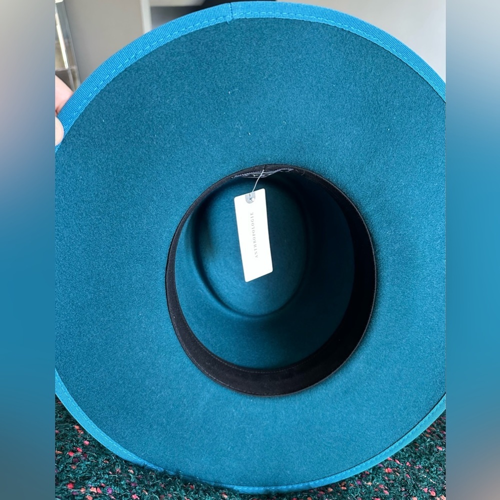 ‼️RARE‼️🎸WYETH🎸🔥NWT🔥Teal Wide Brim Hat with Black Band - Picture 10 of 16
